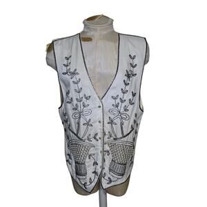 Carry Back Women's Vintage Vest‎ Embroidered Beaded Size M Beige